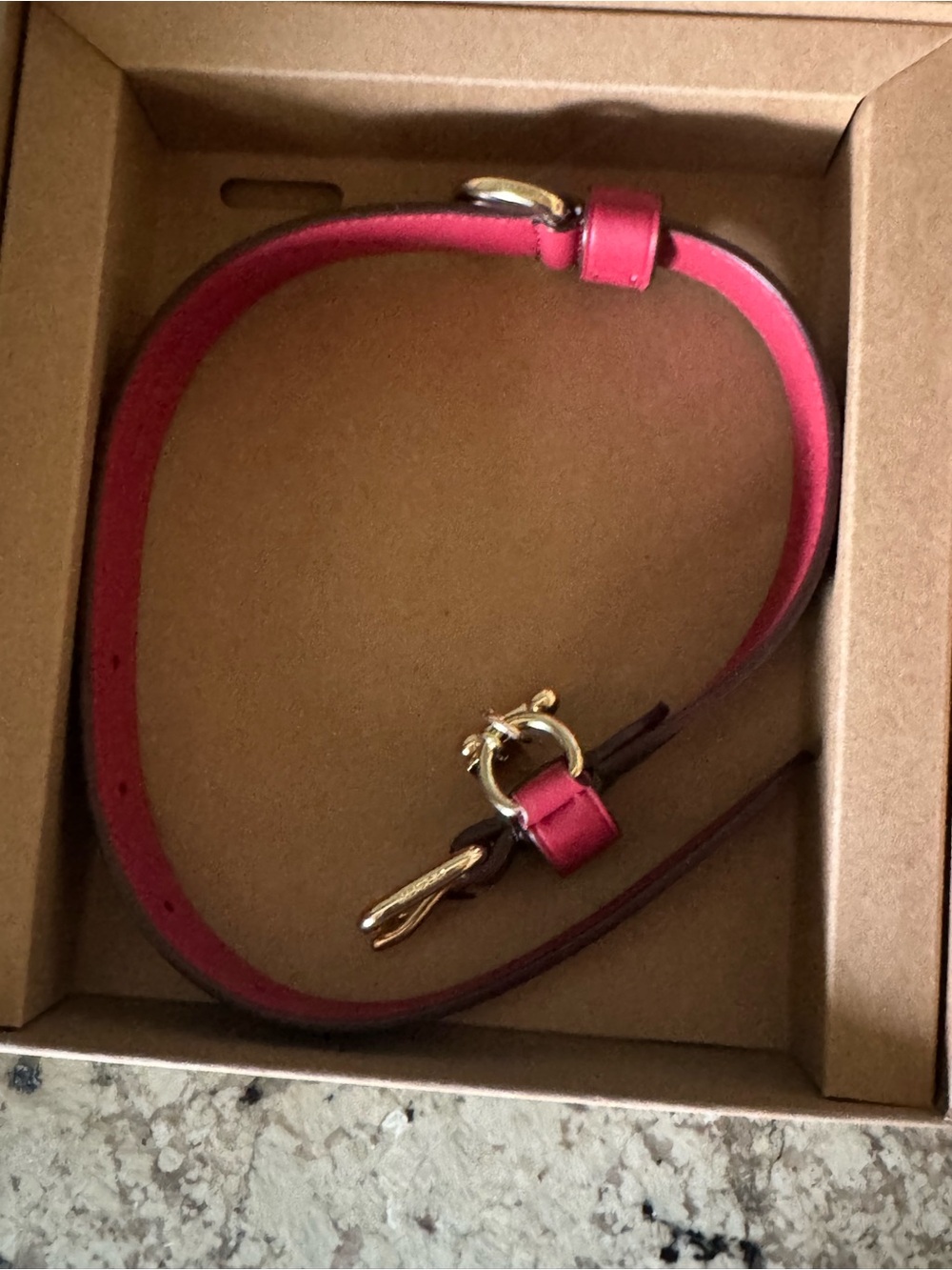 NWT Coach Signature Leather Dog Collar Brown Red Gold w/Charm LARGE 17” - 21” - Picture 3 of 4